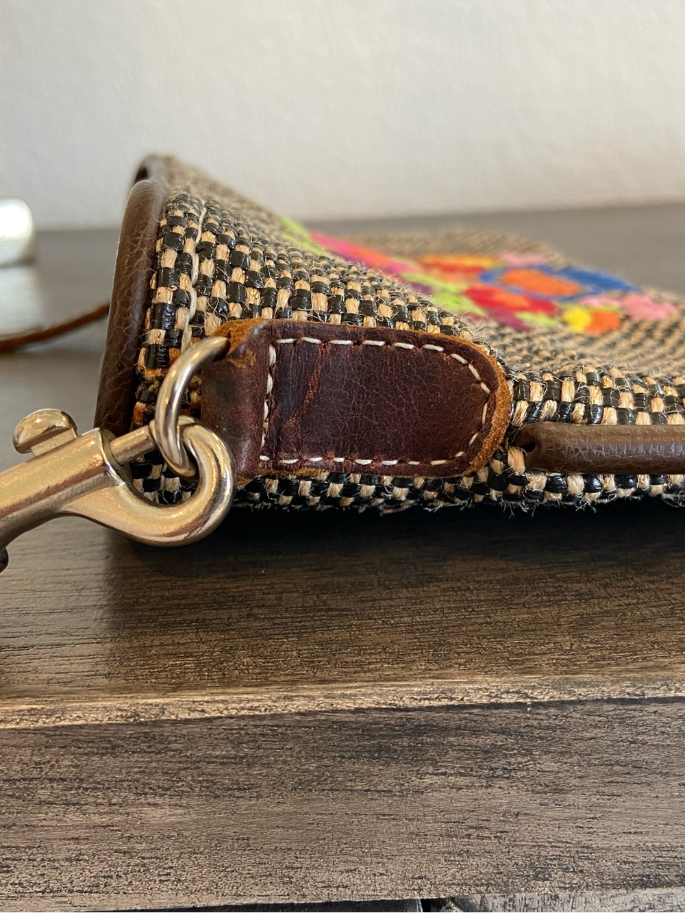 Consuela embroidered floral wristlet pouch leather trim leopard inside Retired - Picture 9 of 16
